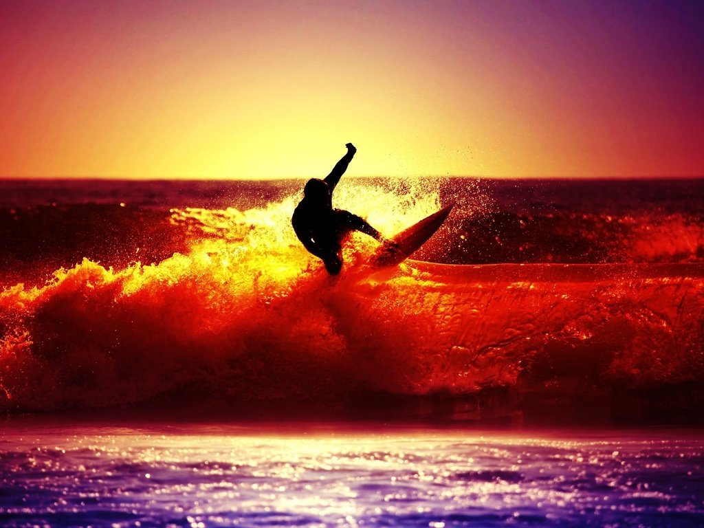 Обои волны, закат, море, серфинг, wave, sunset, sea, surfing разрешение 2560x1600 Загрузить