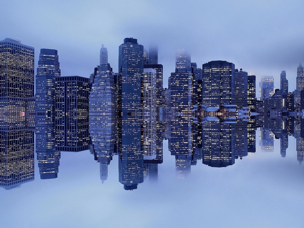 Обои отражение, туман, нью-йорк, гавань, манхеттен, reflection, fog, new york, harbour, manhattan разрешение 2048x1365 Загрузить