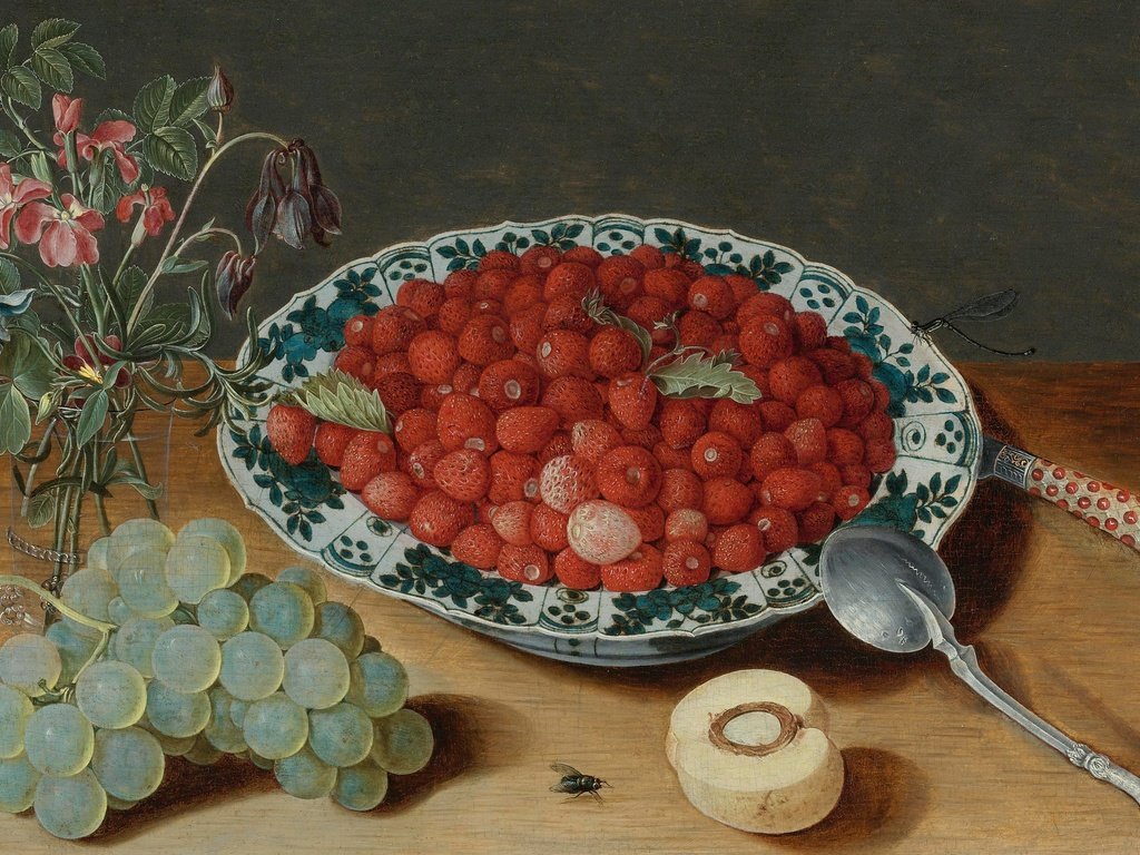 Обои цветы, арт, виноград, земляника, натюрморт, isaak soreau, flowers, art, grapes, strawberries, still life разрешение 3840x2400 Загрузить