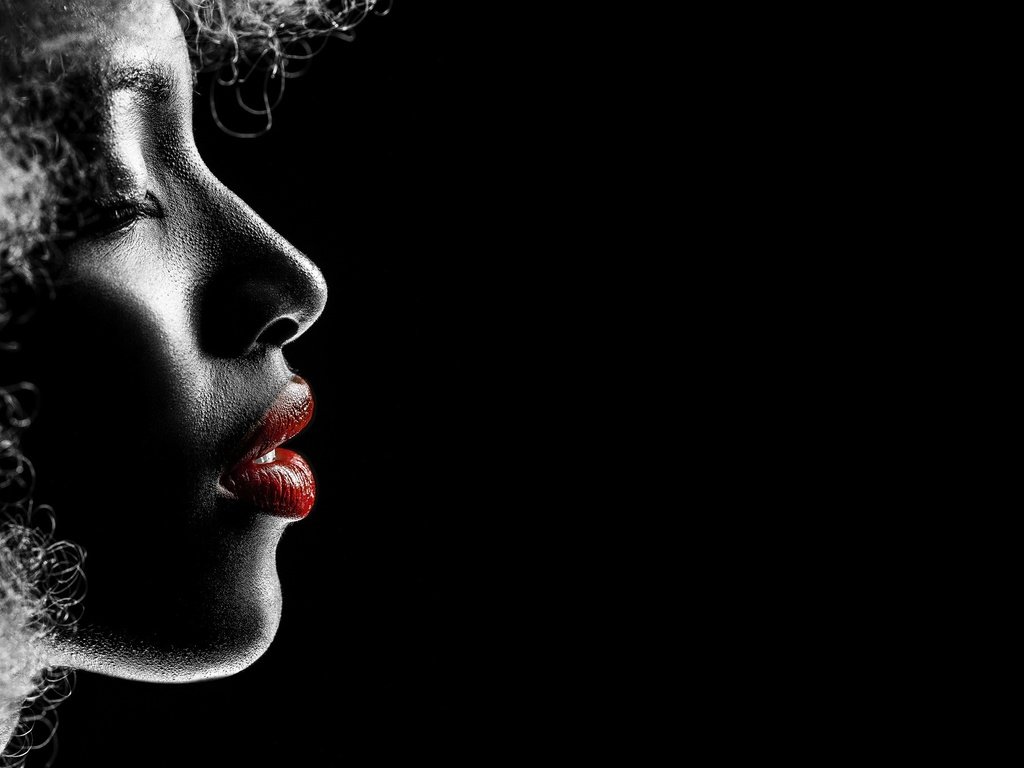 Обои девушка, профиль, черный фон, губы, силуэт, помада, girl, profile, black background, lips, silhouette, lipstick разрешение 2500x1385 Загрузить