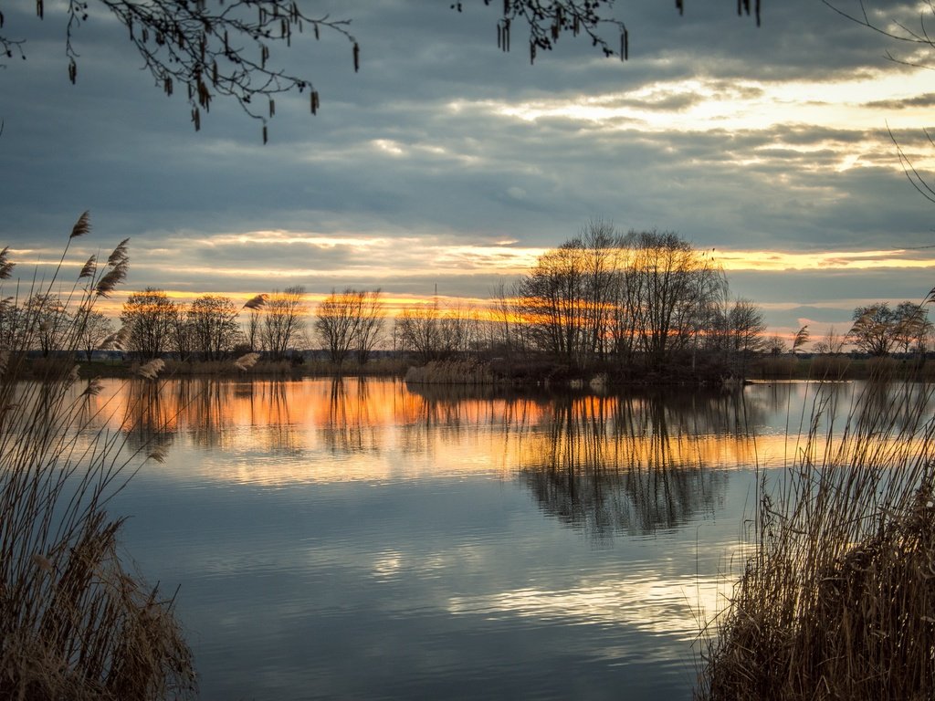 Обои небо, деревья, вечер, река, природа, отражение, осень, the sky, trees, the evening, river, nature, reflection, autumn разрешение 5947x3965 Загрузить