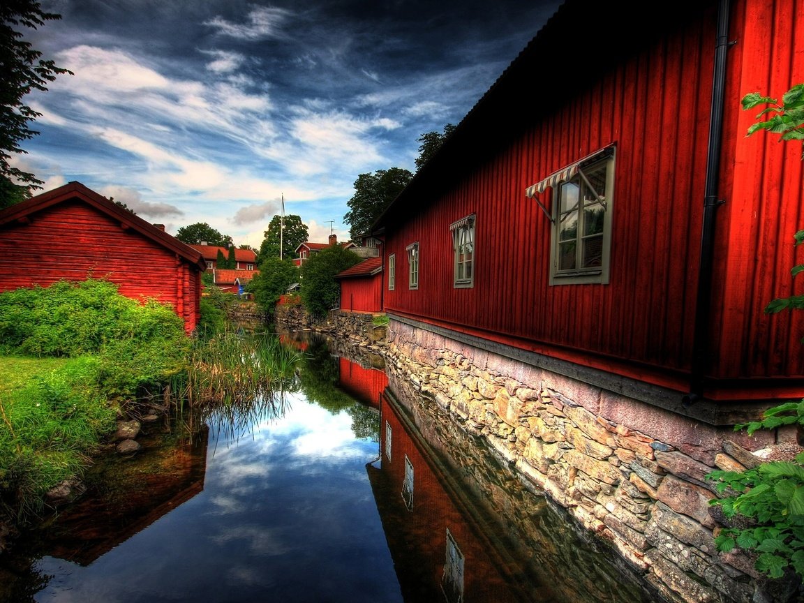 Обои река, природа, красный, дома, river, nature, red, home разрешение 2560x1600 Загрузить
