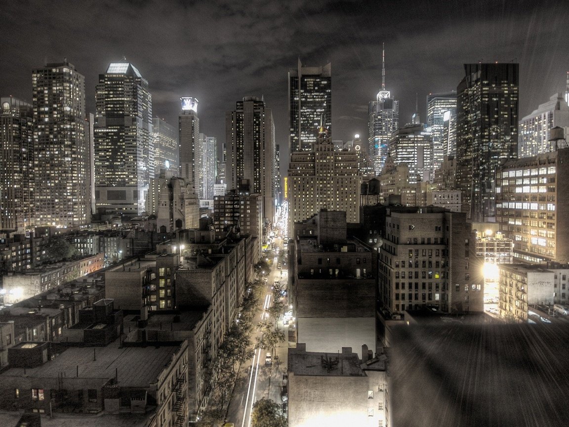 Обои ночь, архитектура, огни, здания, города, новый, йорк, вид сверху, город, небоскребы, мегаполис, нью-йорк, night, architecture, lights, building, new, city, york, the view from the top, the city, skyscrapers, megapolis, new york разрешение 1920x1200 Загрузить