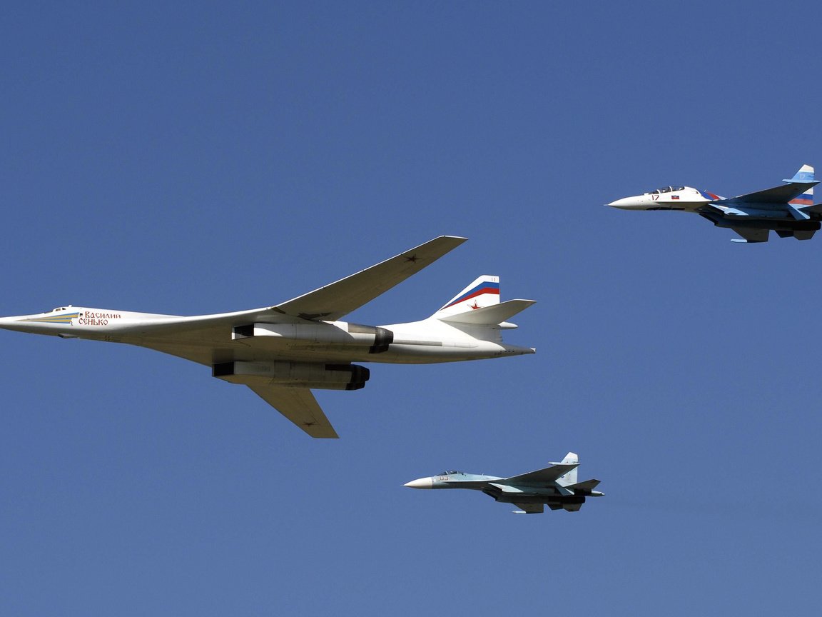 Обои самолет, су-27, су-30, nebo, polet, aviaciya, belyj lebed, black jack, ту 160, белый лебедь, the plane, su-27, su-30, tu 160, white swan разрешение 2835x1890 Загрузить