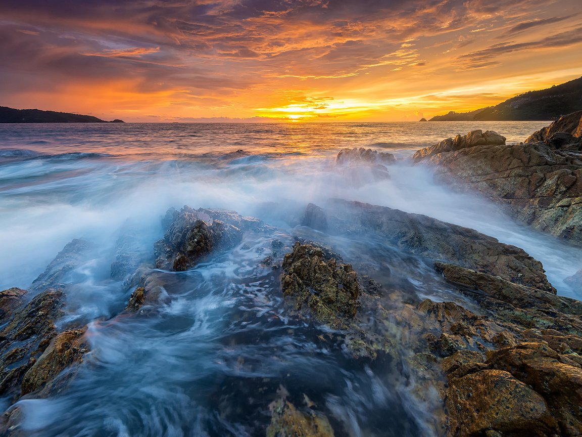 Обои вечер, скалы, закат, море, таиланд, the evening, rocks, sunset, sea, thailand разрешение 2048x1366 Загрузить