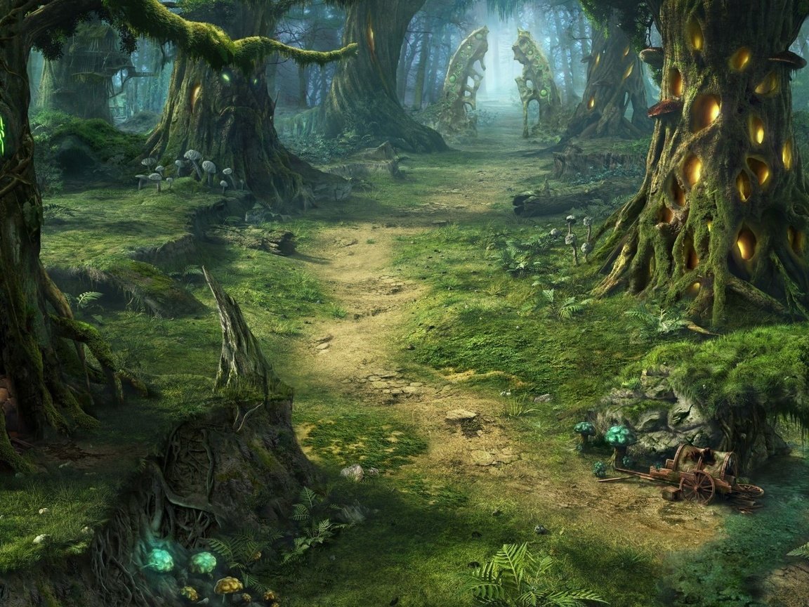 Обои арт, фэнтези, фантастический лес, art, fantasy, fantastic forest разрешение 1920x1080 Загрузить