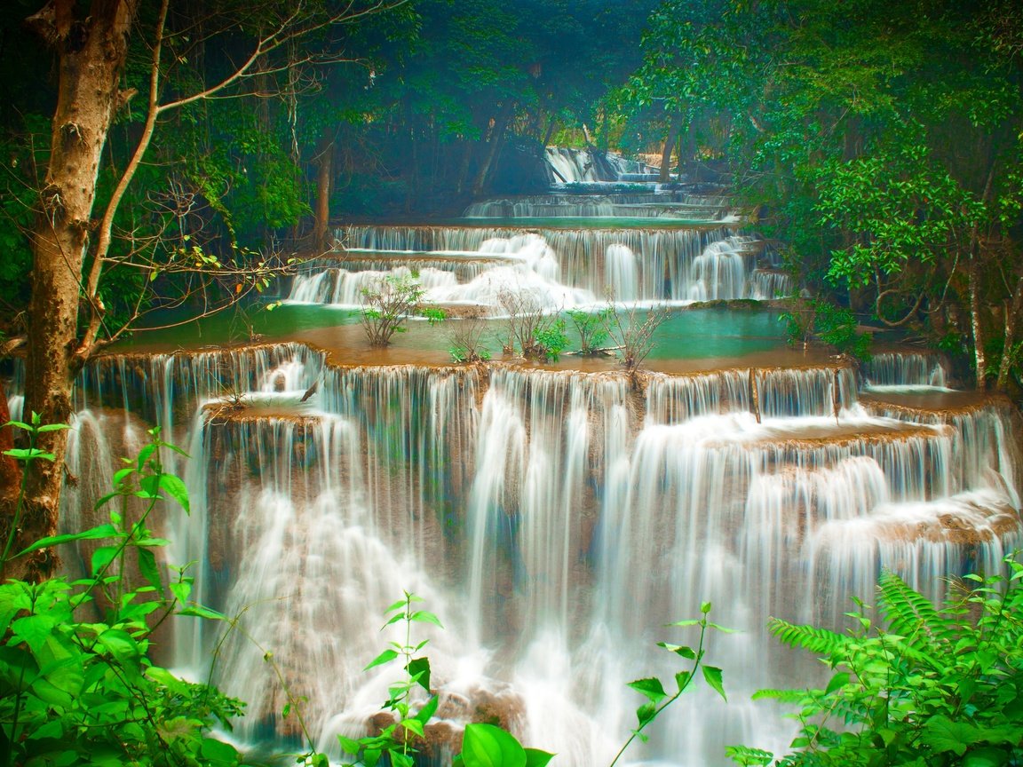 Обои деревья, kanchanaburi, водопад хуай мэй хамин, лес, huay mae khamin waterfalls, khuean srinagarindra national park, ручей, водопад хуай мае кхамин, huai mae khamin, водопад, таиланд, тропики, каскад, huay maekamin waterfall, trees, forest, stream, waterfall, thailand, tropics, cascade, waterfall huay maekamin разрешение 2880x1920 Загрузить