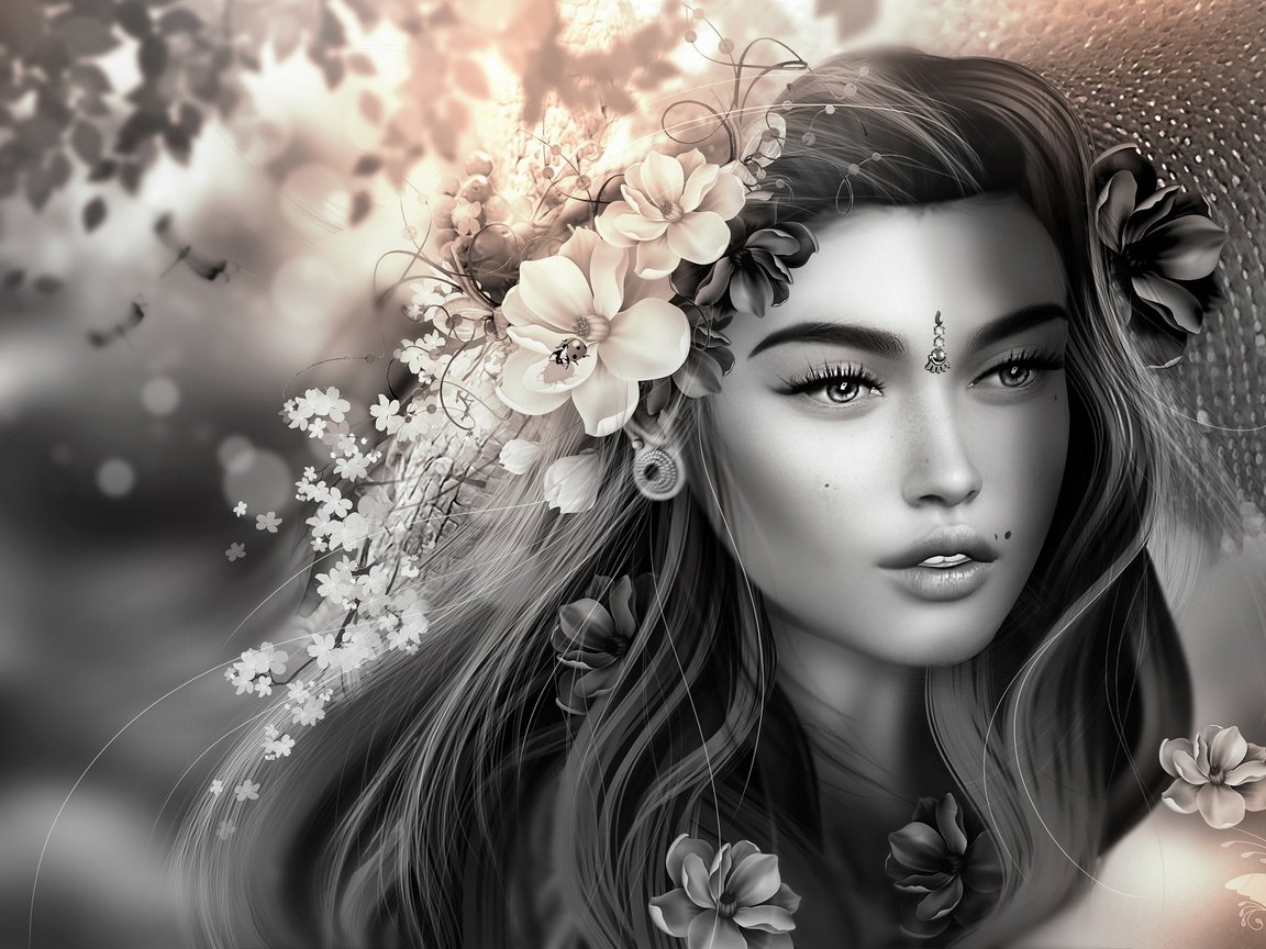 Обои цветы, девушка, волосы, украшение, flowers, girl, hair, decoration разрешение 2048x1151 Загрузить