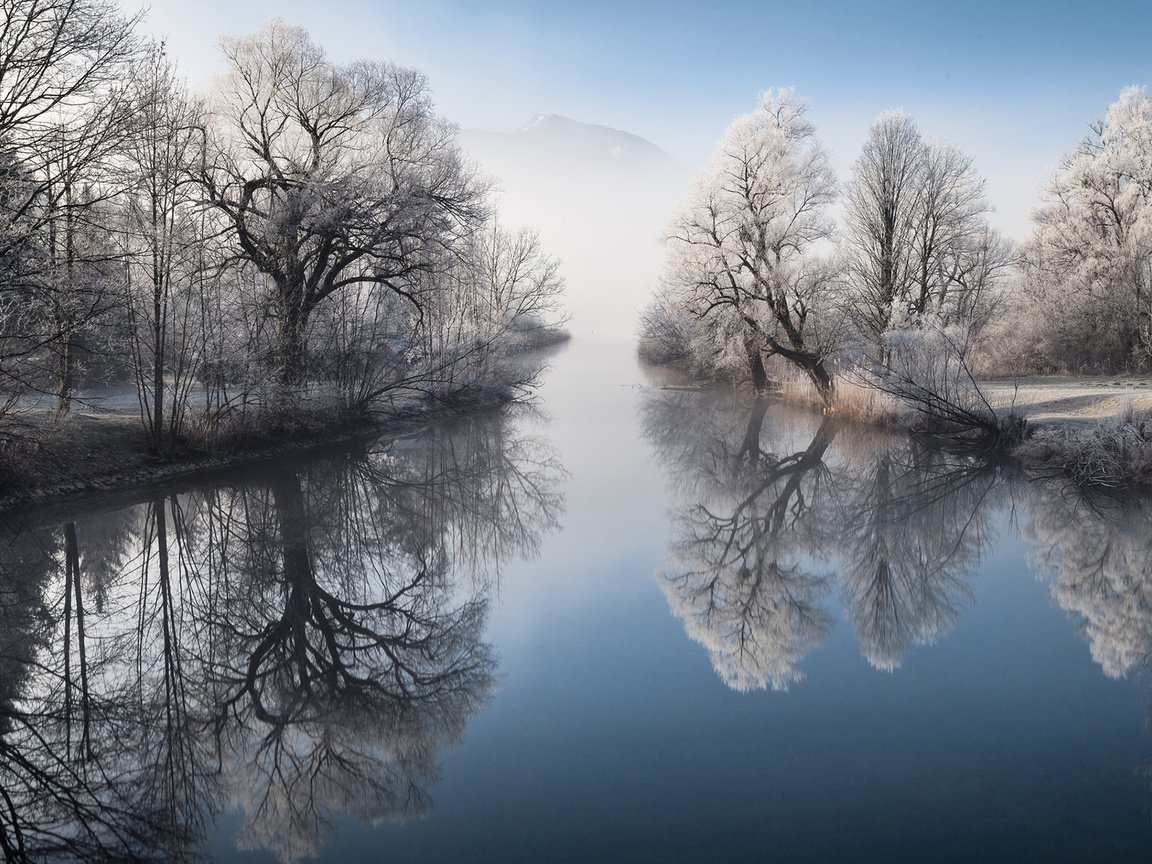 Обои деревья, озеро, природа, зима, отражение, пейзаж, парк, trees, lake, nature, winter, reflection, landscape, park разрешение 1920x1200 Загрузить