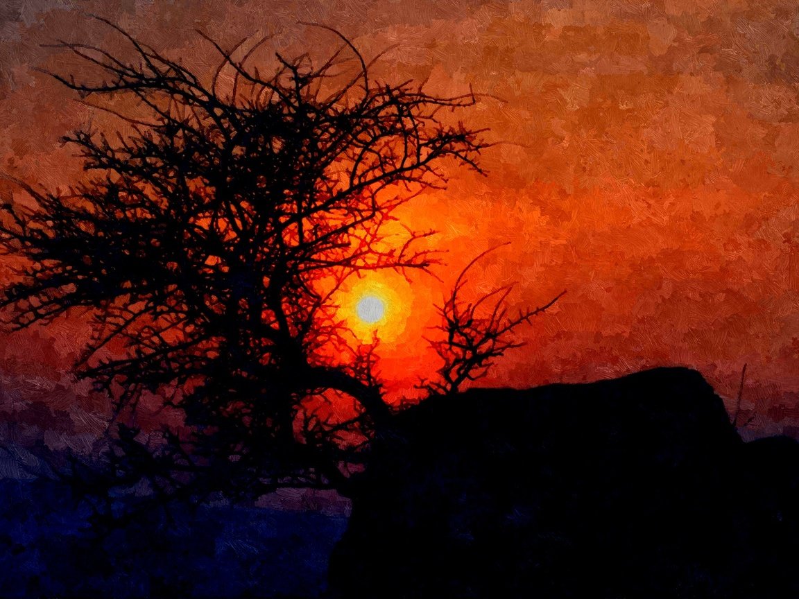 Обои природа, закат, живопись, nature, sunset, painting разрешение 1920x1080 Загрузить