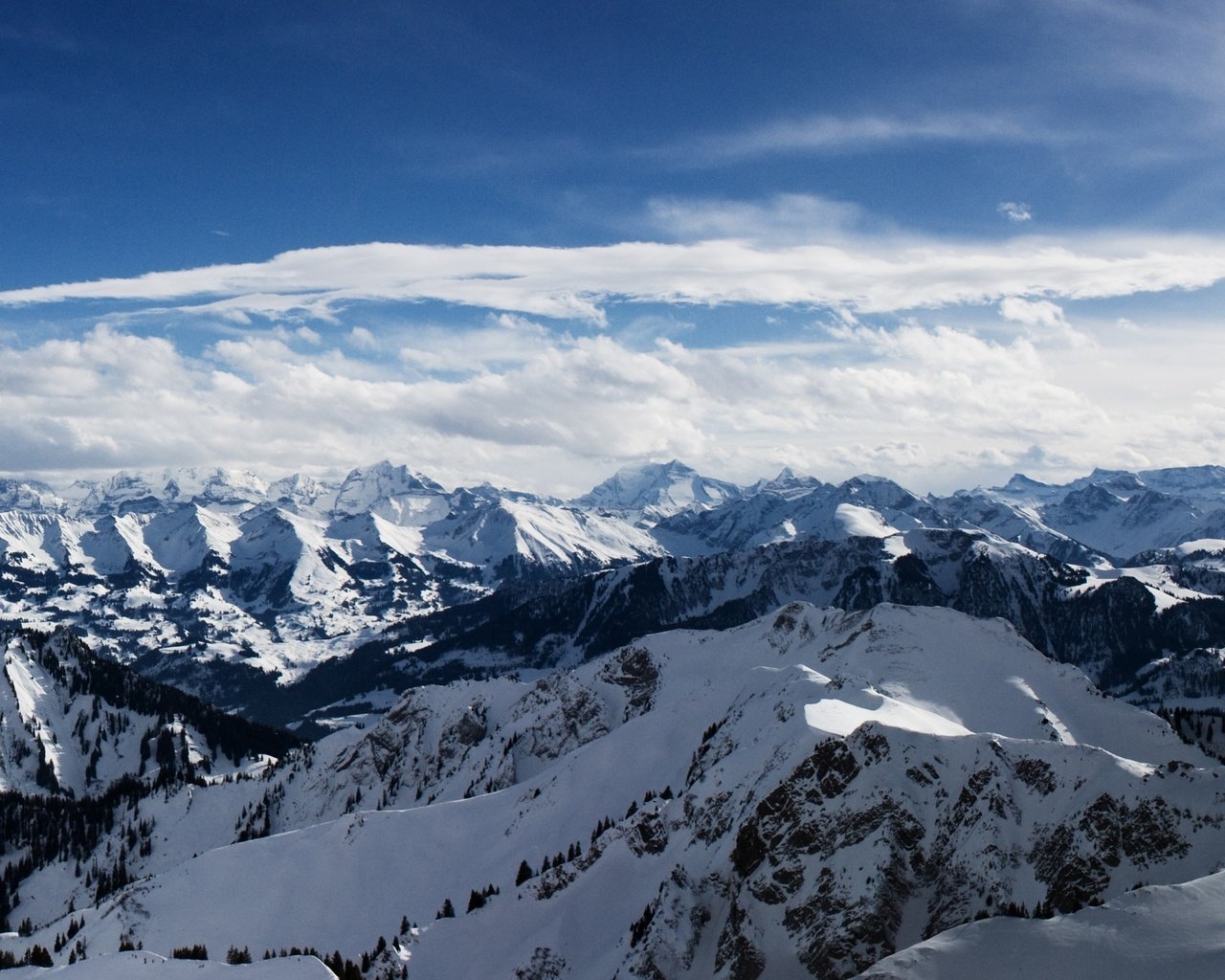 Обои небо, горы, снег, альпы, the sky, mountains, snow, alps разрешение 5120x1600 Загрузить