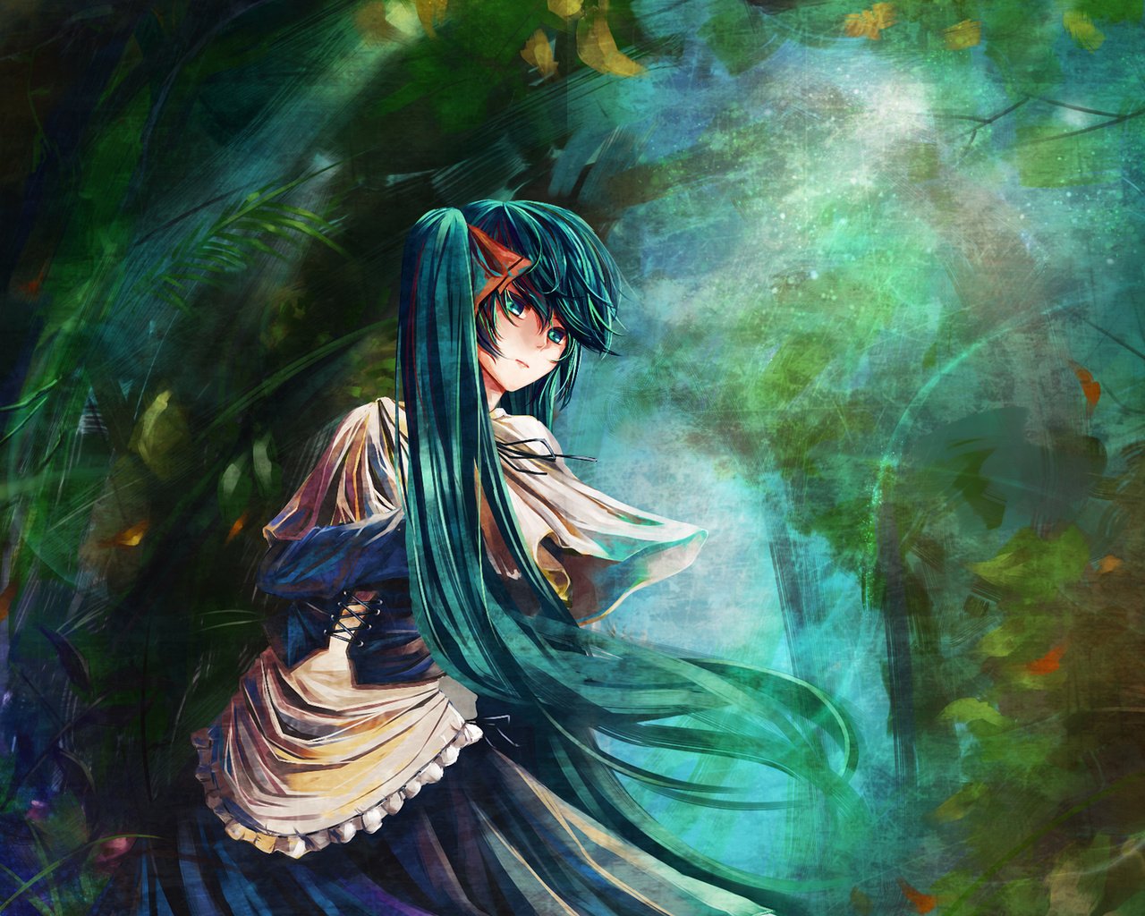 Обои лес, девушка, вокалоид, мику, forest, girl, vocaloid, miku разрешение 1920x1200 Загрузить