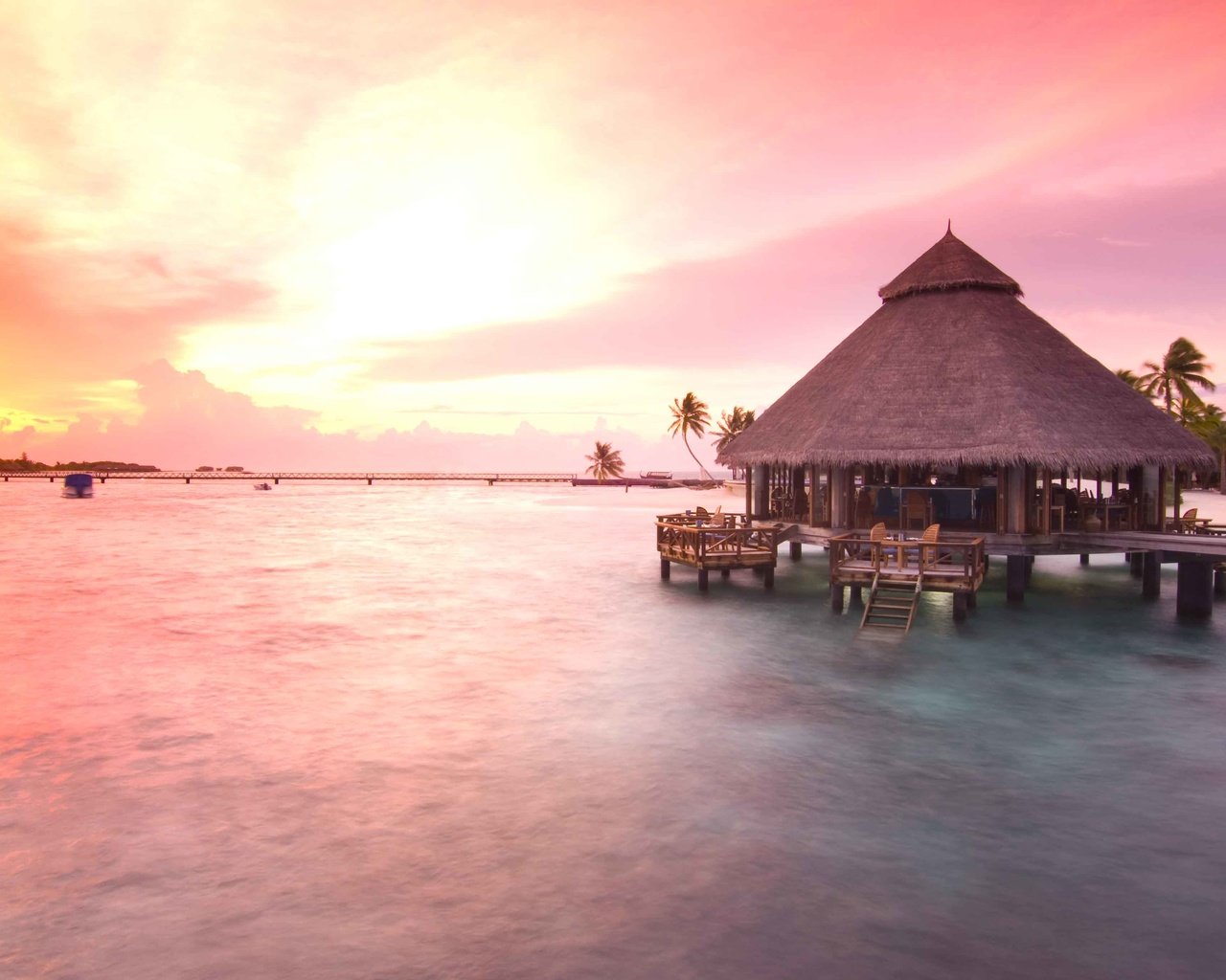 Обои закат, бунгало, тропики, мальдивы, sunset, bungalow, tropics, the maldives разрешение 4228x2732 Загрузить