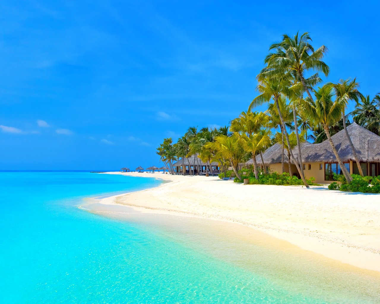 Обои пляж, бунгало, тропики, мальдивы, beach, bungalow, tropics, the maldives разрешение 2593x1930 Загрузить