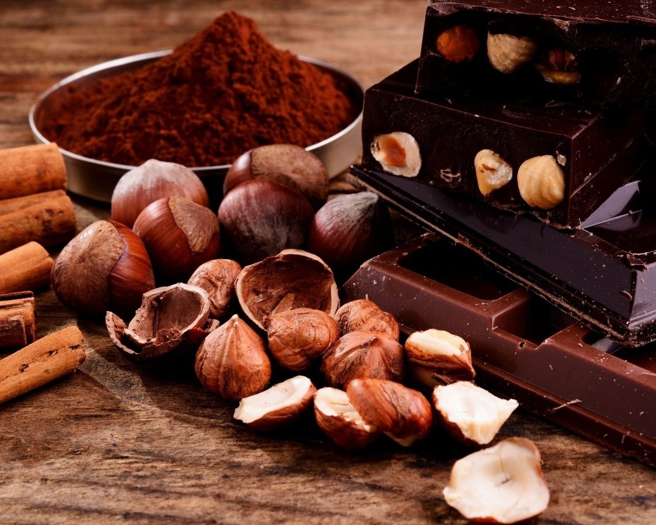 Обои орехи, корица, шоколад, фундук, лесной орех, какао, плитки, nuts, cinnamon, chocolate, hazelnuts, hazelnut, cocoa, tiles разрешение 1920x1200 Загрузить