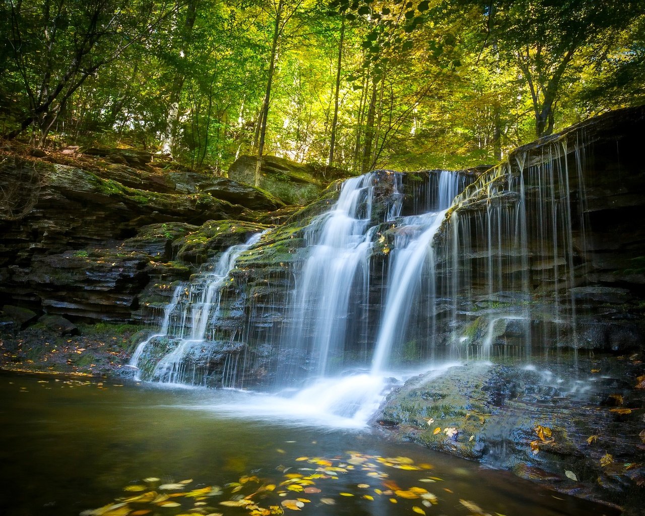 Обои лес, водопад, осень, пенсильвания, каскад, forest, waterfall, autumn, pa, cascade разрешение 2560x1920 Загрузить