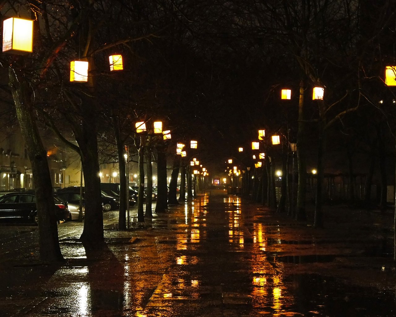 Обои ночь, фонари, город, улица, дождь, night, lights, the city, street, rain разрешение 2880x1800 Загрузить