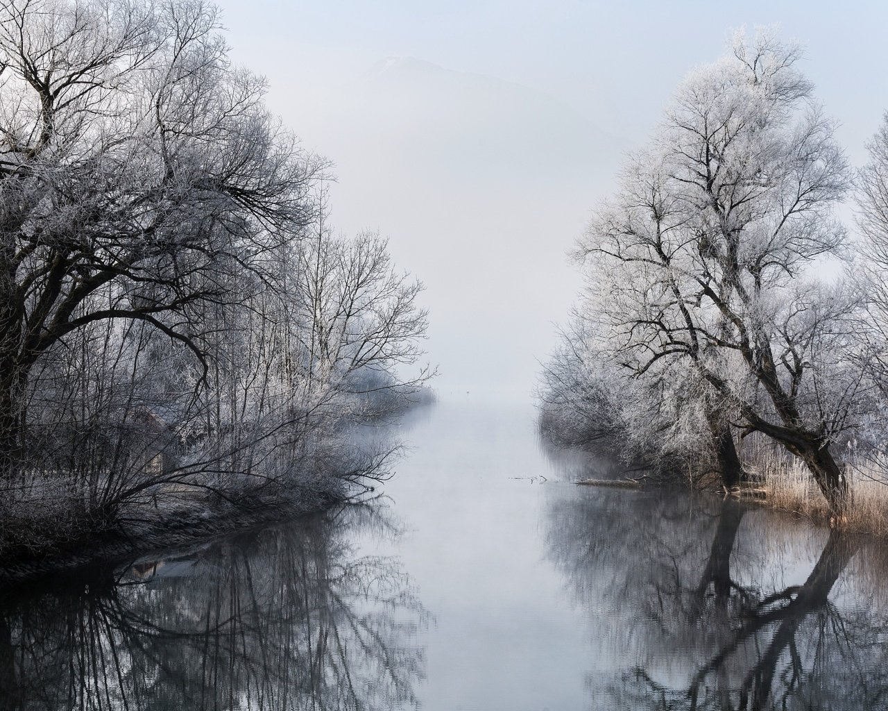 Обои река, зима, туман, river, winter, fog разрешение 2048x1365 Загрузить