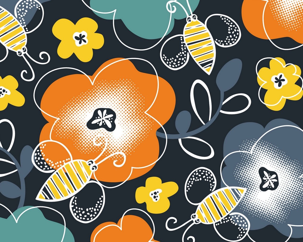 Обои дизайн, фон, узор, цвет, форма, орнамент, пчелы, цветочный, design, background, pattern, color, form, ornament, bees, floral разрешение 1920x1469 Загрузить