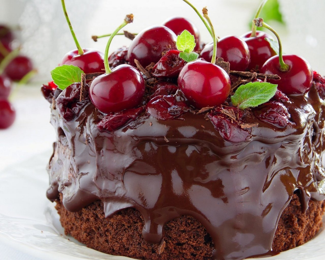 Обои мята, ягоды, вишня, шоколад, сладкое, торт, десерт, mint, berries, cherry, chocolate, sweet, cake, dessert разрешение 3840x2160 Загрузить
