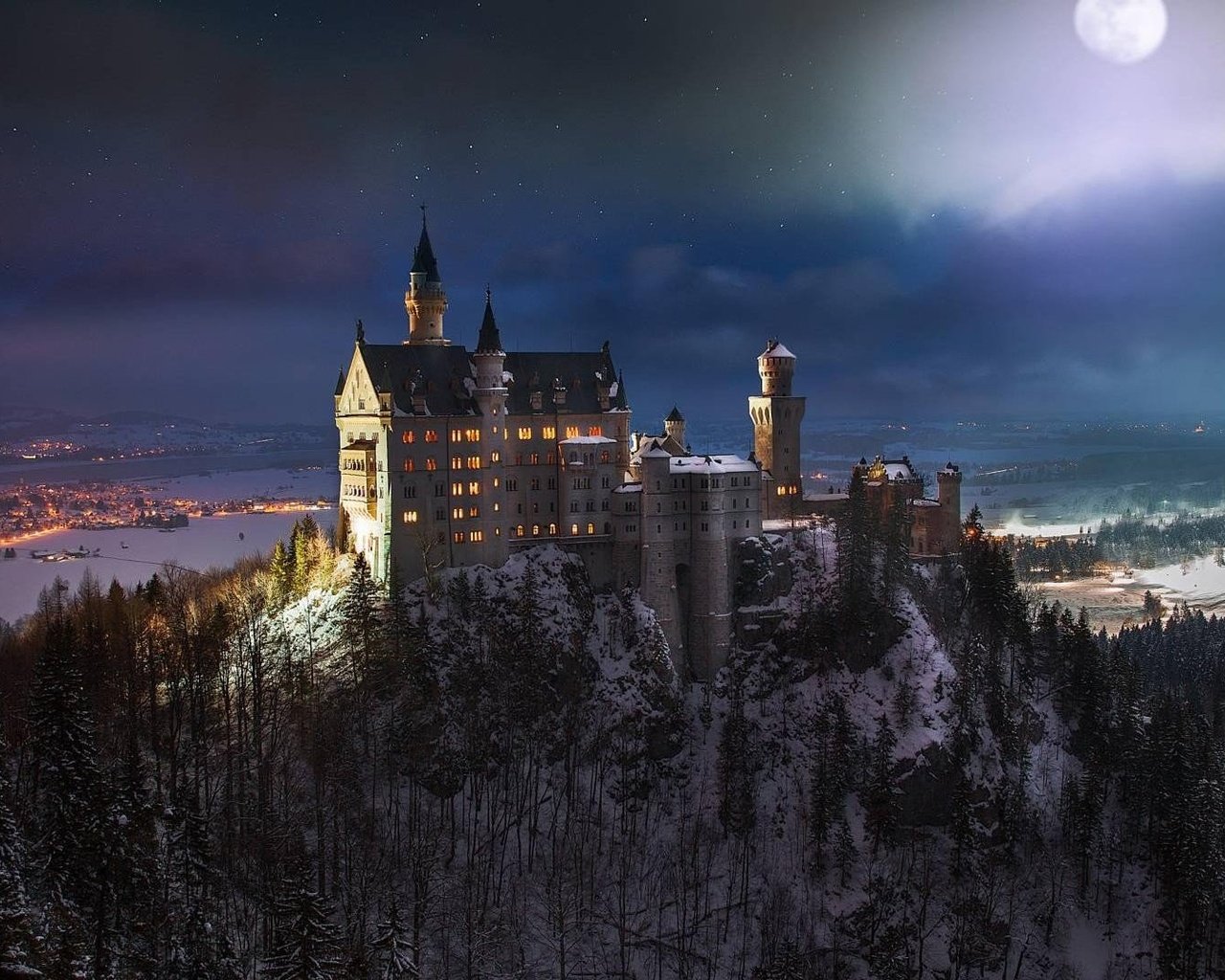 Обои природа, зима, фото, замок, германия, нойшванштайн, nature, winter, photo, castle, germany, neuschwanstein разрешение 1920x1080 Загрузить
