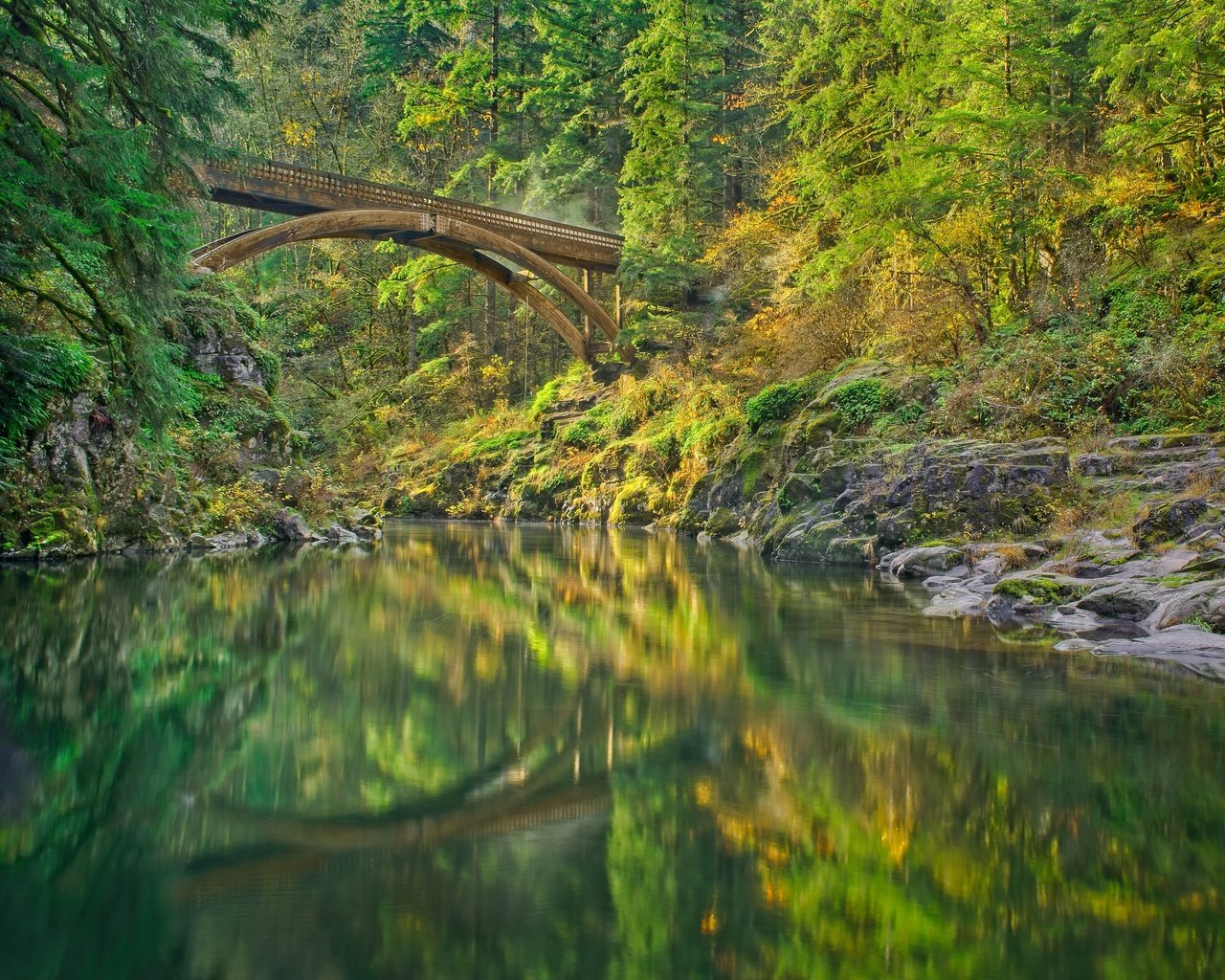 Обои река, лес, мост, штат вашингтон, lewis river, river, forest, bridge, washington разрешение 3600x2700 Загрузить