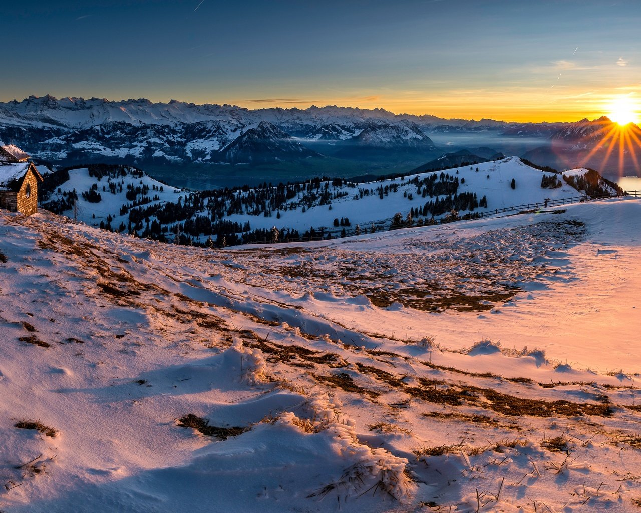 Обои горы, солнце, снег, пейзаж, швейцария, mountains, the sun, snow, landscape, switzerland разрешение 6144x3046 Загрузить