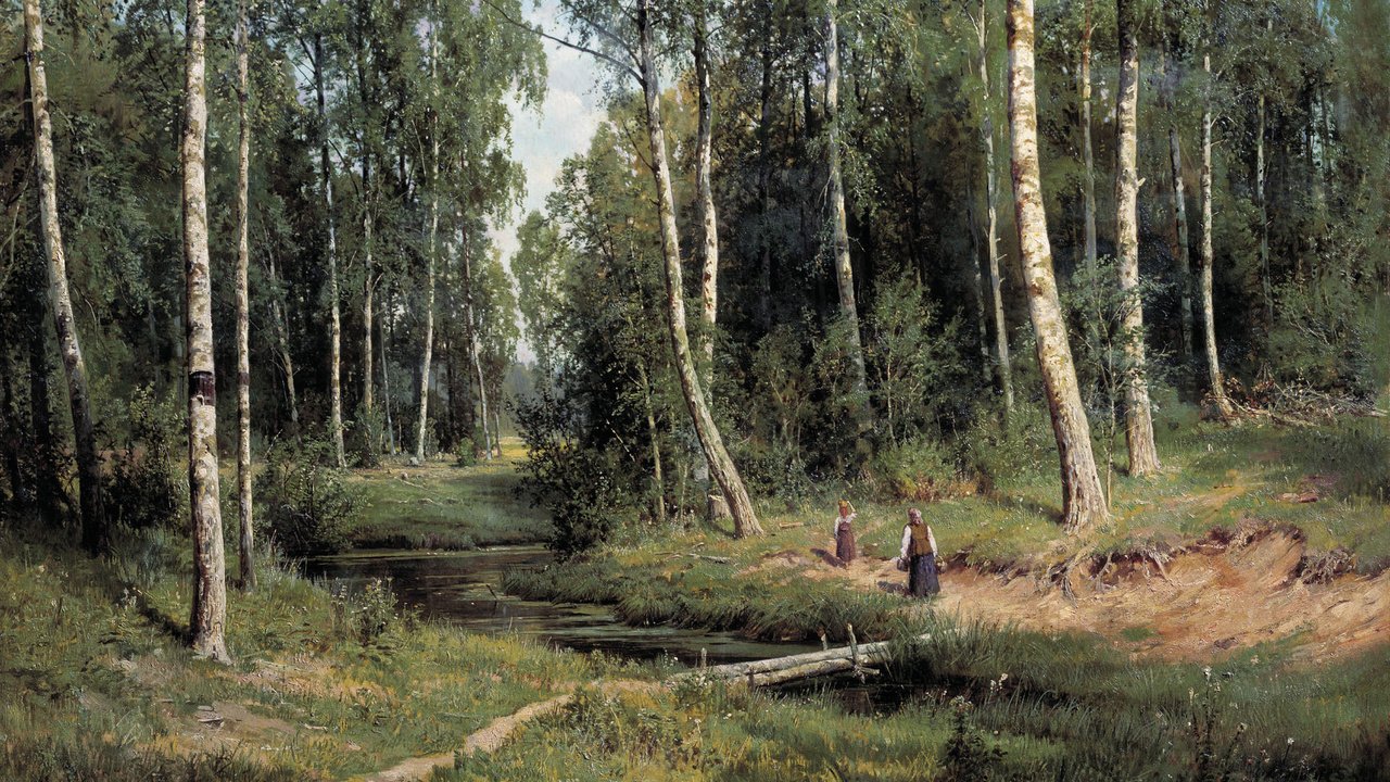 Обои картина, ручей, шишкин, в берёзовом, лесу, picture, stream, shishkin, in berezovo, forest разрешение 2000x1355 Загрузить