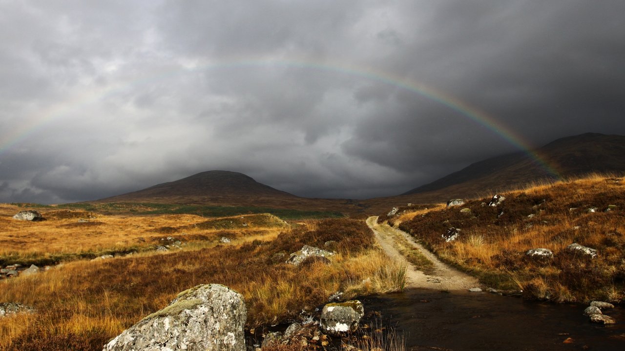 Обои небо, облака, радуга, серый, шотландия, the sky, clouds, rainbow, grey, scotland разрешение 2560x1600 Загрузить