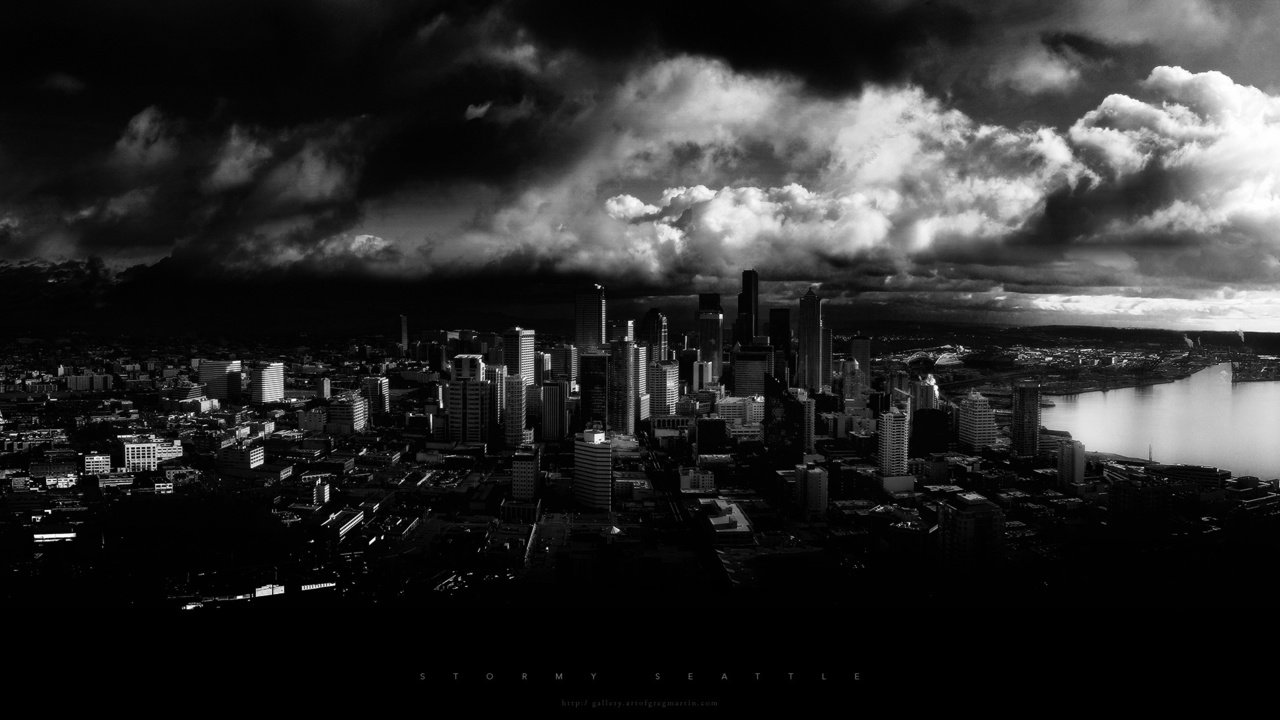 Обои небо, облака, чёрно-белое, небоскребы, the sky, clouds, black and white, skyscrapers разрешение 1920x1080 Загрузить