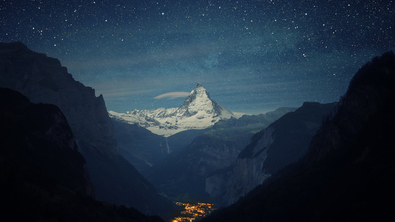 Обои горы, звезд, mountains, stars разрешение 3840x2400 Загрузить