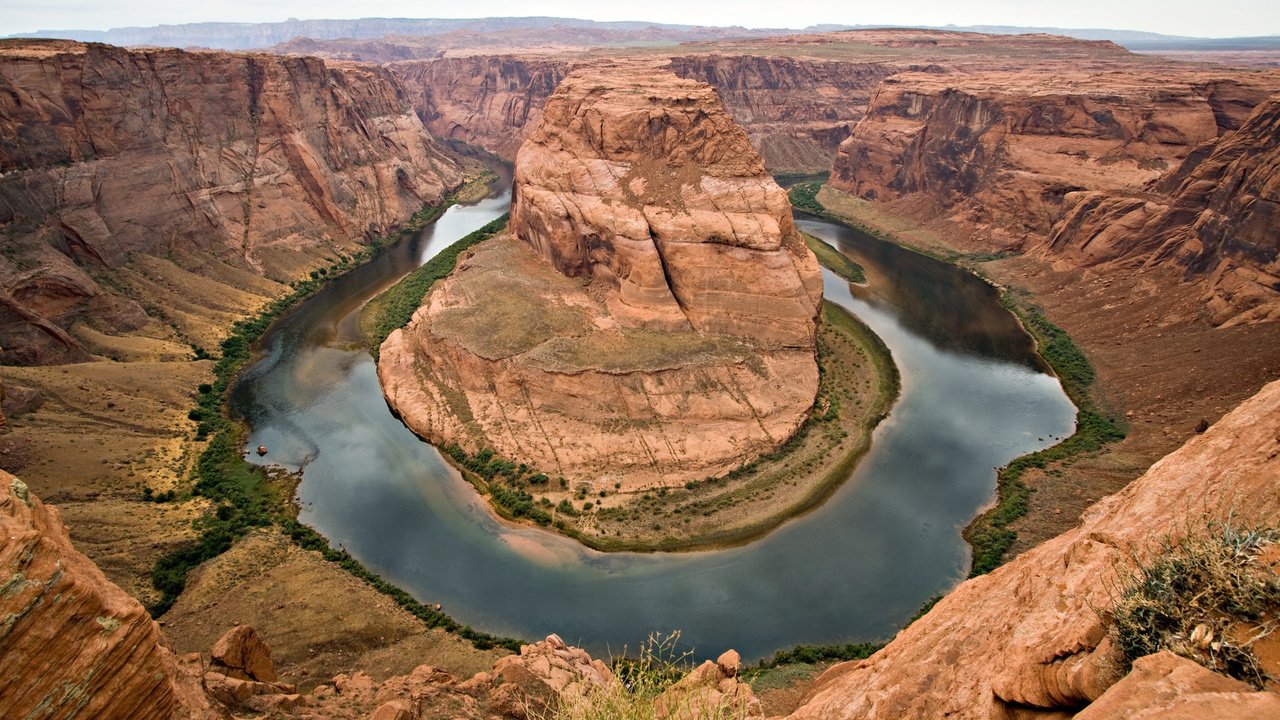 Обои река, скалы, каньон, сша, аризона, колорадо, подкова, меандр, river, rocks, canyon, usa, az, colorado, horseshoe, meander разрешение 1920x1200 Загрузить