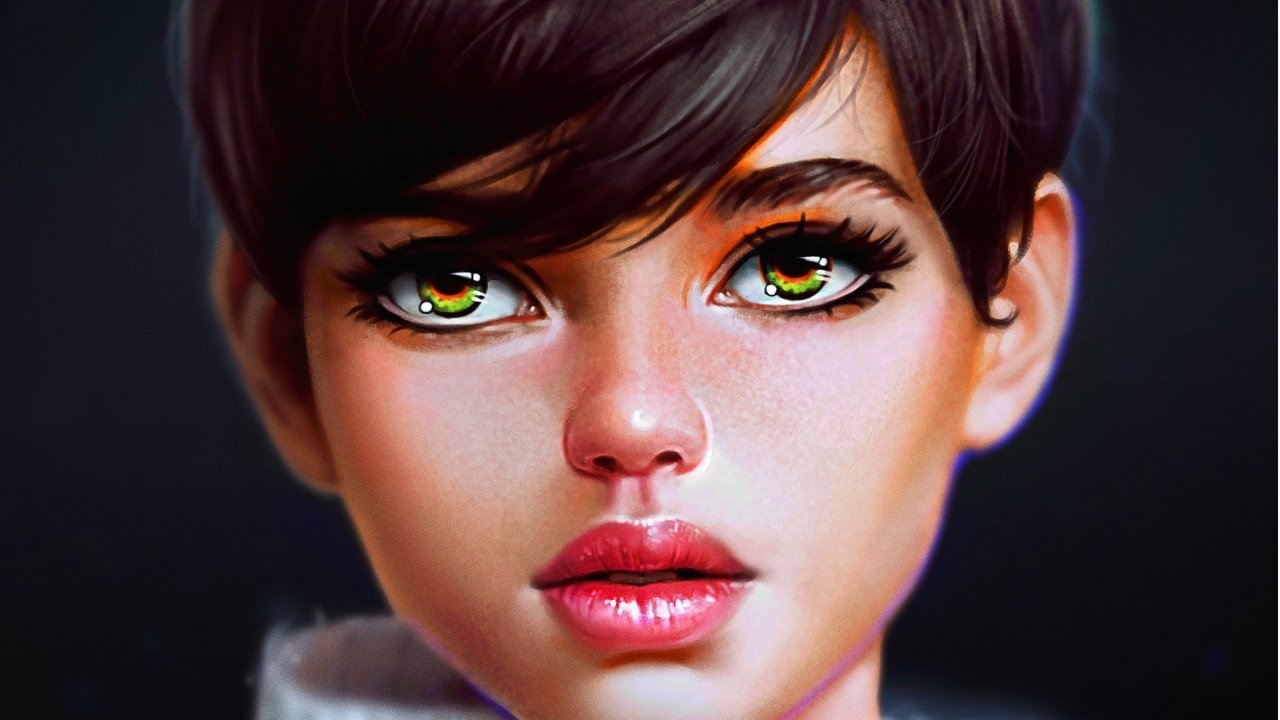 Обои арт, девушка, взгляд, зеленые глаза, стрижка, art, girl, look, green eyes, haircut разрешение 1920x1302 Загрузить