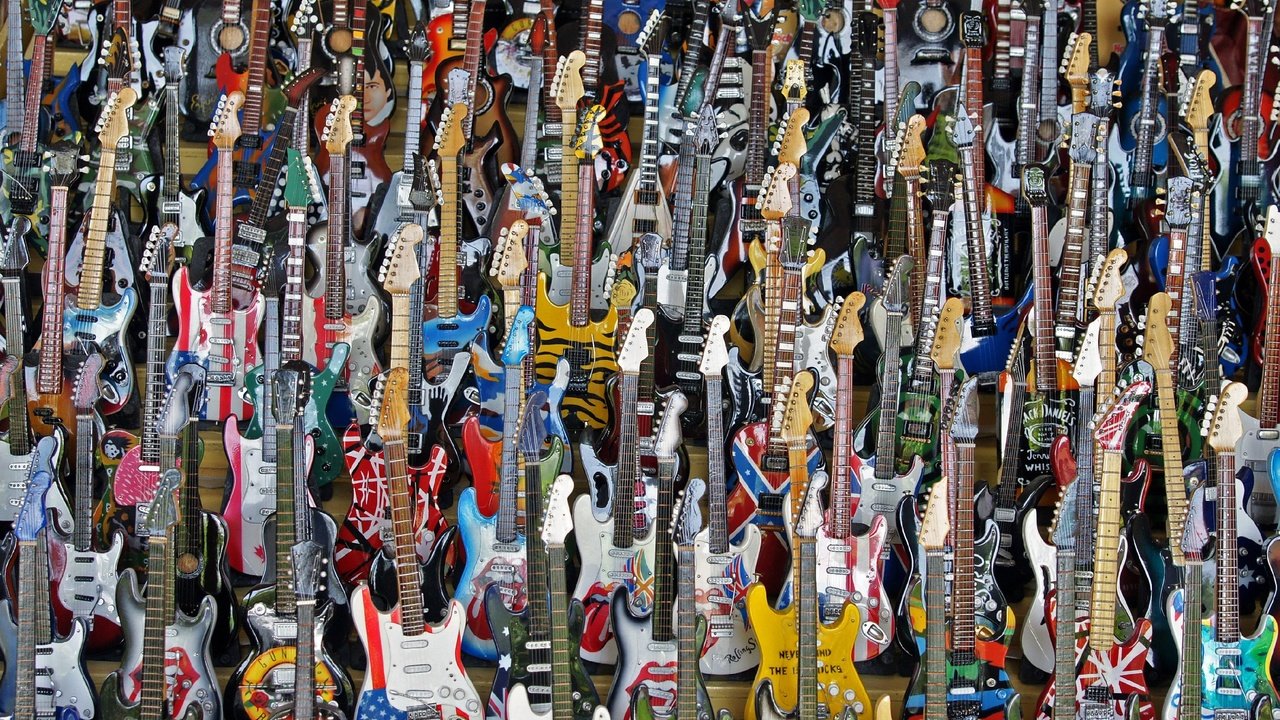Обои гитара, музыка, инструмент, много, гитары, музыкальный инструмент, guitar, music, tool, a lot, musical instrument разрешение 2996x1920 Загрузить
