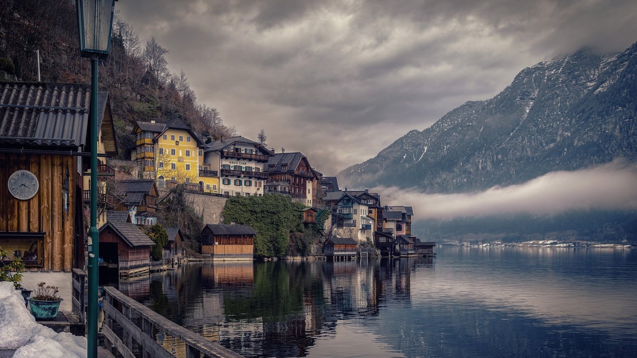 Обои озеро, горы, австрия, пасмурно, гальштат, lake, mountains, austria, overcast, hallstatt разрешение 2048x1365 Загрузить