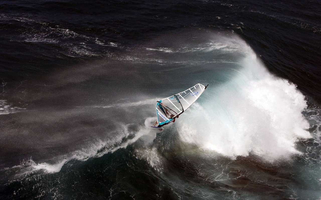 Обои волны, океан, экстрим, стихия, сёрфер, парус, wave, the ocean, extreme, element, surfer, sail разрешение 1920x1200 Загрузить