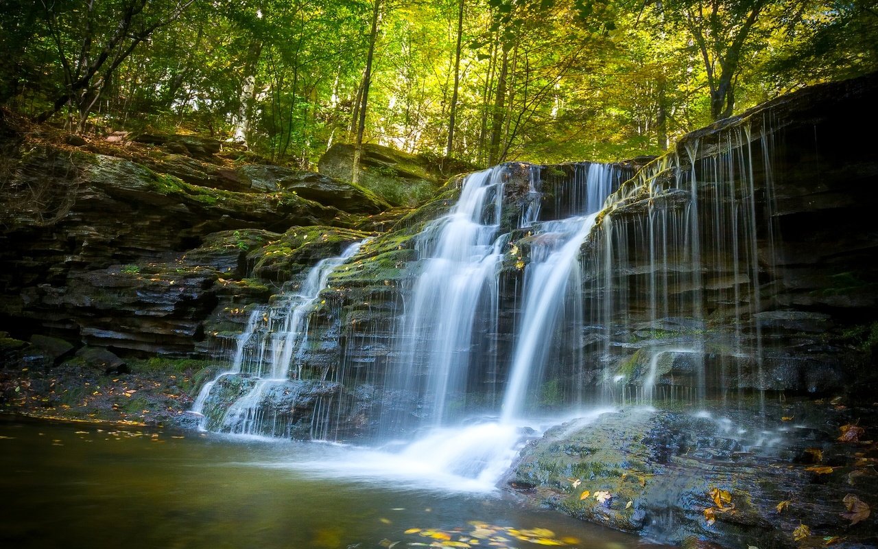 Обои лес, водопад, осень, пенсильвания, каскад, forest, waterfall, autumn, pa, cascade разрешение 2560x1920 Загрузить