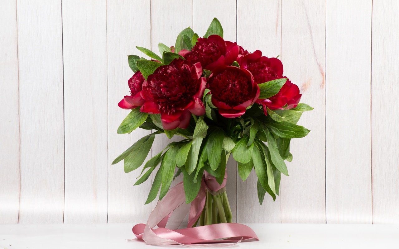 Обои цветы, букет, лента, пионы, flowers, bouquet, tape, peonies разрешение 4334x2885 Загрузить