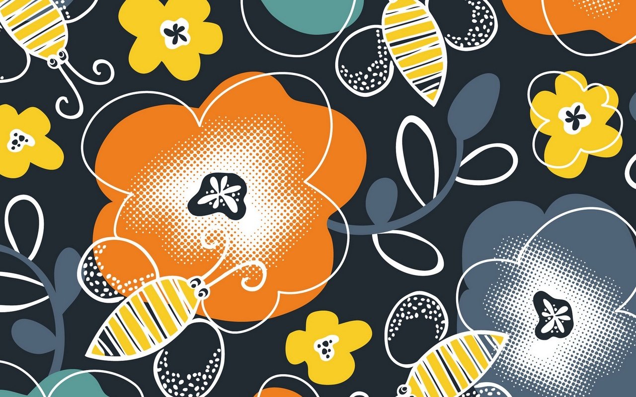 Обои дизайн, фон, узор, цвет, форма, орнамент, пчелы, цветочный, design, background, pattern, color, form, ornament, bees, floral разрешение 1920x1469 Загрузить