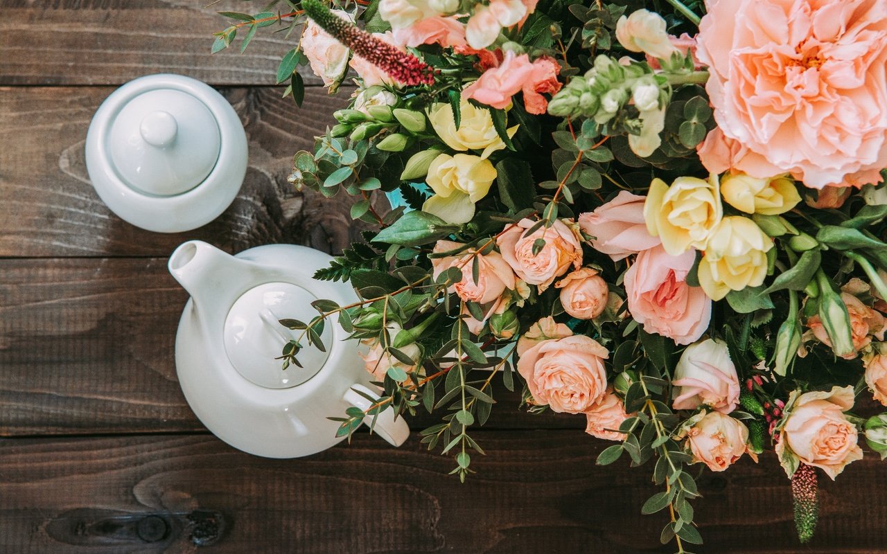 Обои букет, чаепитие, чайник, bouquet, the tea party, kettle разрешение 4500x2999 Загрузить