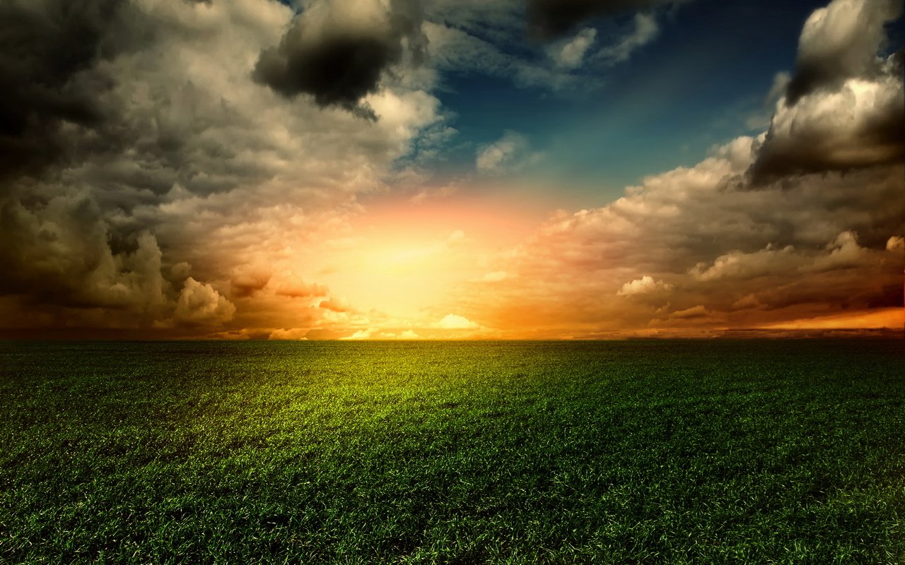 Обои небо, облака, природа, закат, пейзаж, поле, горизонт, the sky, clouds, nature, sunset, landscape, field, horizon разрешение 4680x3120 Загрузить
