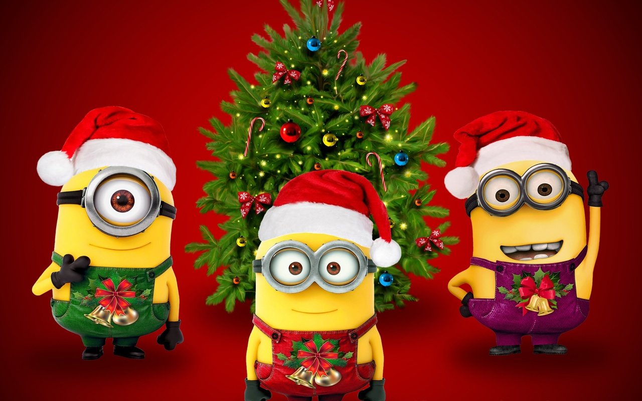 Обои елка, миньоны, очки, санта, мультфильм, шапка, рождество, красный фон, колпак, комбинезон, tree, minions, glasses, santa, cartoon, hat, christmas, red background, cap, jumpsuit разрешение 2560x1440 Загрузить