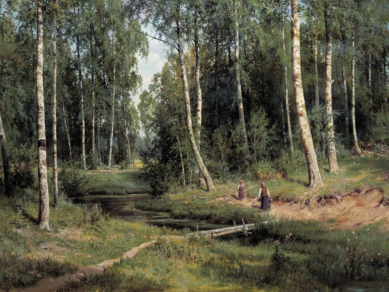 Обои картина, ручей, шишкин, в берёзовом, лесу, picture, stream, shishkin, in berezovo, forest разрешение 2000x1355 Загрузить