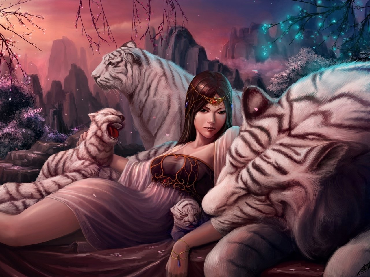 Обои тигр, рисунок, девушка, tiger, figure, girl разрешение 1920x1359 Загрузить