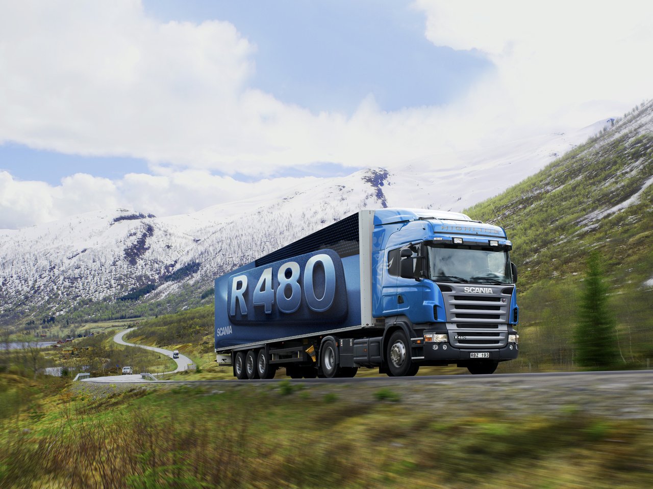 Обои дорога, горы, природа, грузовик, тягач, скания, r480, road, mountains, nature, truck, tractor, scania разрешение 2560x1600 Загрузить