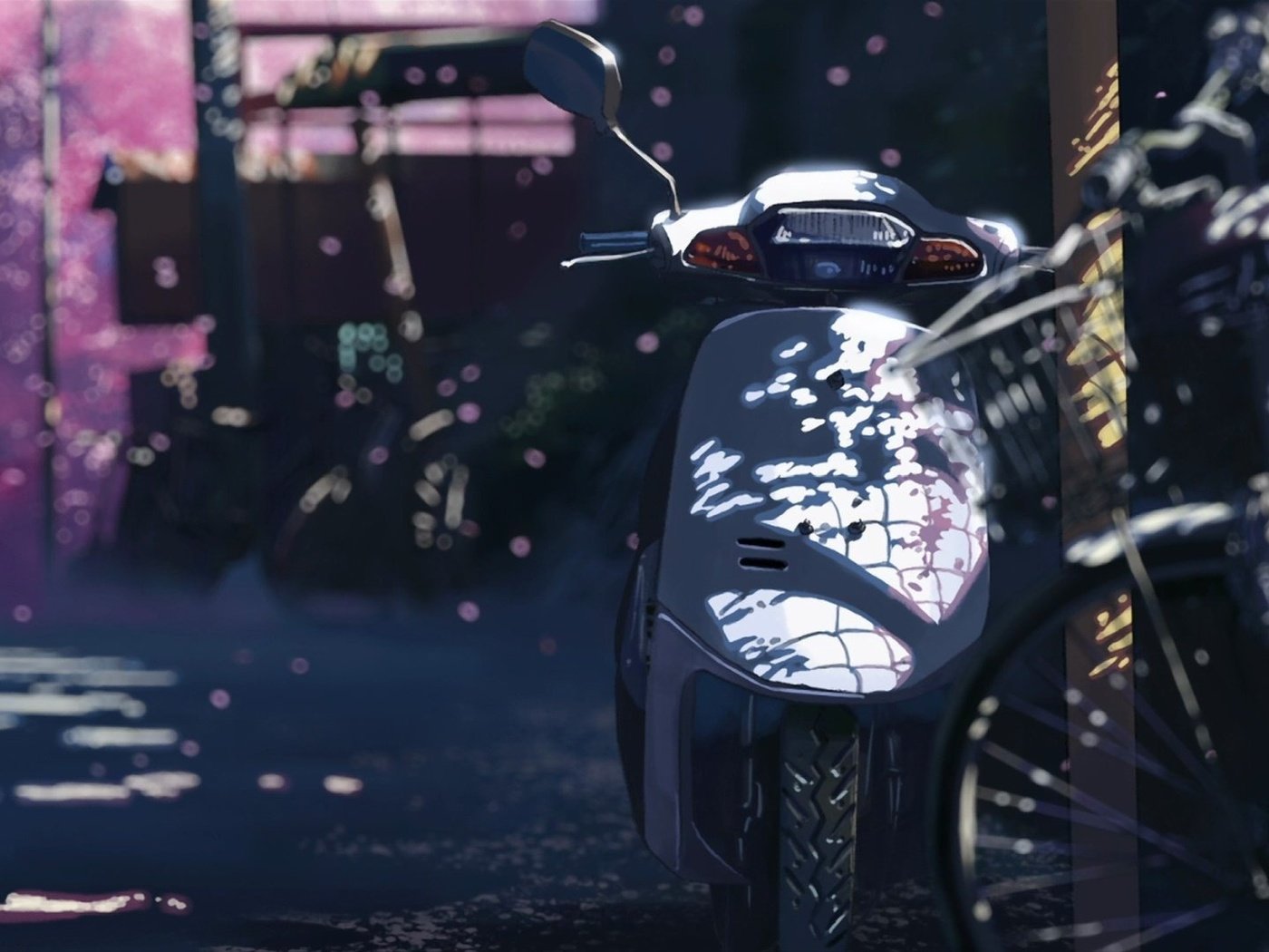 Обои макото синкай, 5 сантиметров в секунду, сакура, мотоцикл, makoto xingkai, 5 centimeters per second, sakura, motorcycle разрешение 1920x1080 Загрузить