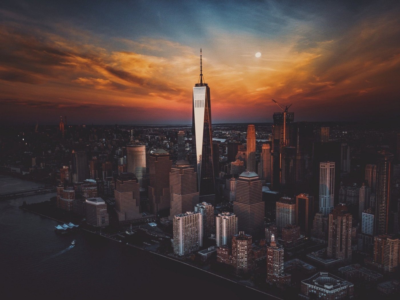 Обои вечер, закат, город, небоскребы, сша, нью-йорк, the evening, sunset, the city, skyscrapers, usa, new york разрешение 1920x1181 Загрузить