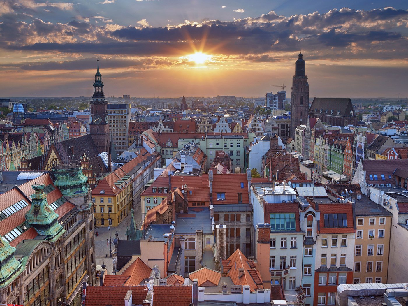 Обои закат, панорама, город, польша, вроцлав, sunset, panorama, the city, poland, wroclaw разрешение 1920x1200 Загрузить