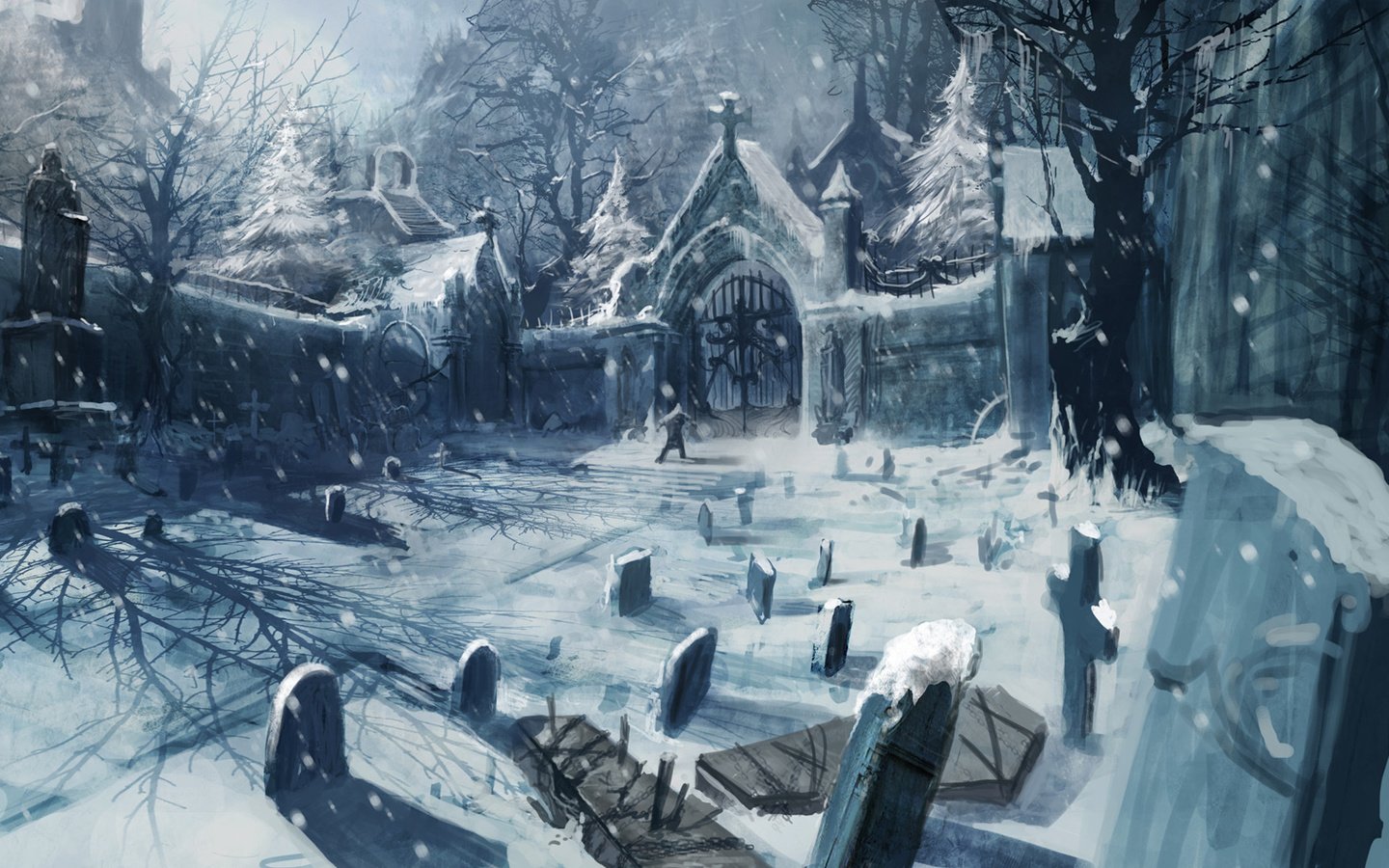 Обои арт, снег, зима, кладбище, art, snow, winter, cemetery разрешение 1920x1080 Загрузить