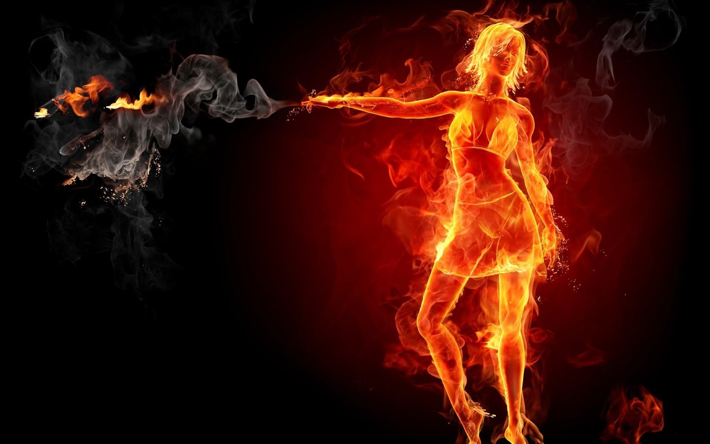 Обои девушка, огонь, дым, girl, fire, smoke разрешение 1920x1440 Загрузить